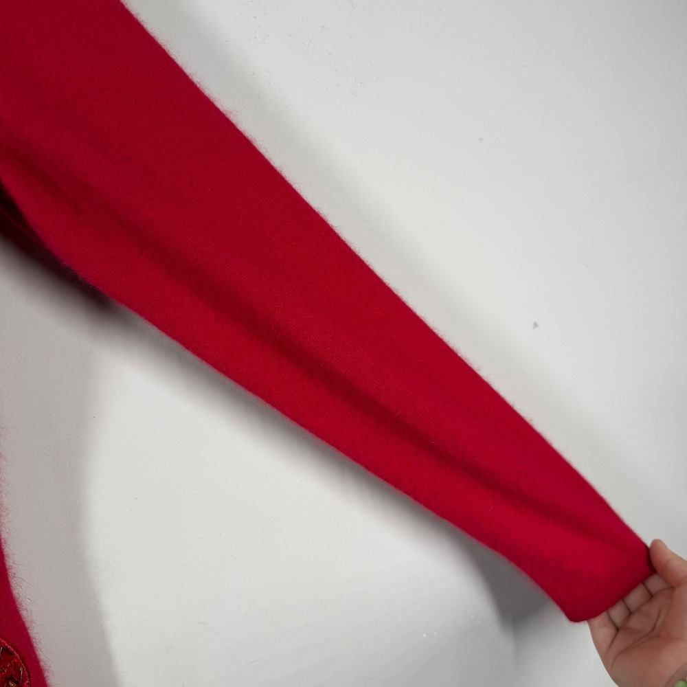 Merry & Bright Red Angora Wool Blend Holiday Ornament Sequin Cardigan Sweater S - Picture 9 of 13
